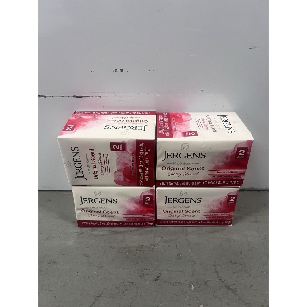 Jergens Cherry Almond Mild‎ Soap Original Scent - 8 Bars (4x 2 Pack) - 3 Oz Each